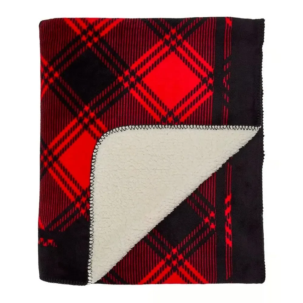Victoria's Secret PINK Red and Black Cozy Plush Fleece Sherpa Throw Blanket